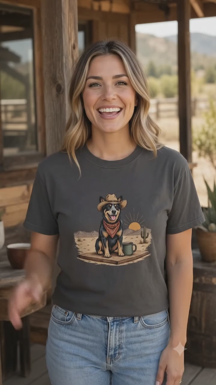 Morning On The Open Range T-Shirt | Dog Lover Western Tee